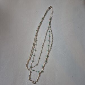 Chic Gold and Green Layered Necklace 20"